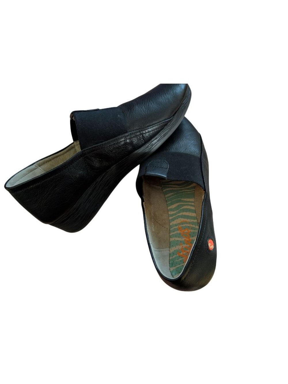 FLY London Softinos Size 37 Black Leather Comfort Shoes Slip-On Casual Style